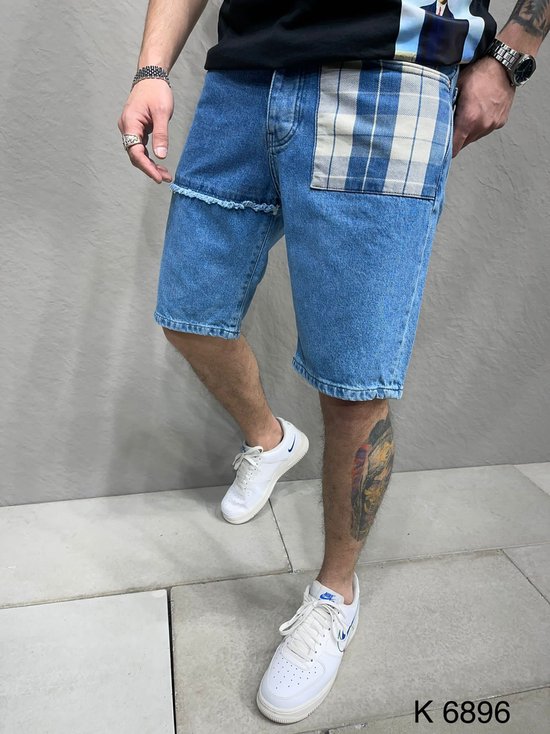 Mannen Stretch Korte Jeans Fashion Casual Slim Fit Hoge Kwaliteit Elastische Denim Shorts Mannelijke Gat Out Korte Jeans - W30