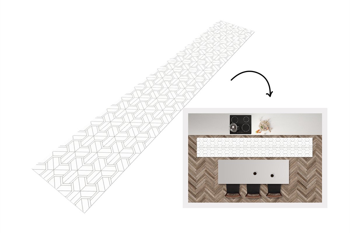 KitchenYeah Keukenloper - Loper keuken - Design - Geometrie - Patroon - Lijn - 300x50 cm - Keukenloper vinyl Multicolor
