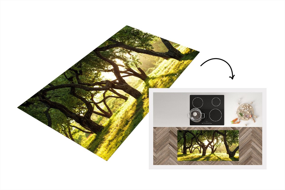 KitchenYeah Keukenloper - Loper keuken - Bomen - Natuur - Zon - 120x60 cm - Keukenloper vinyl Multicolor