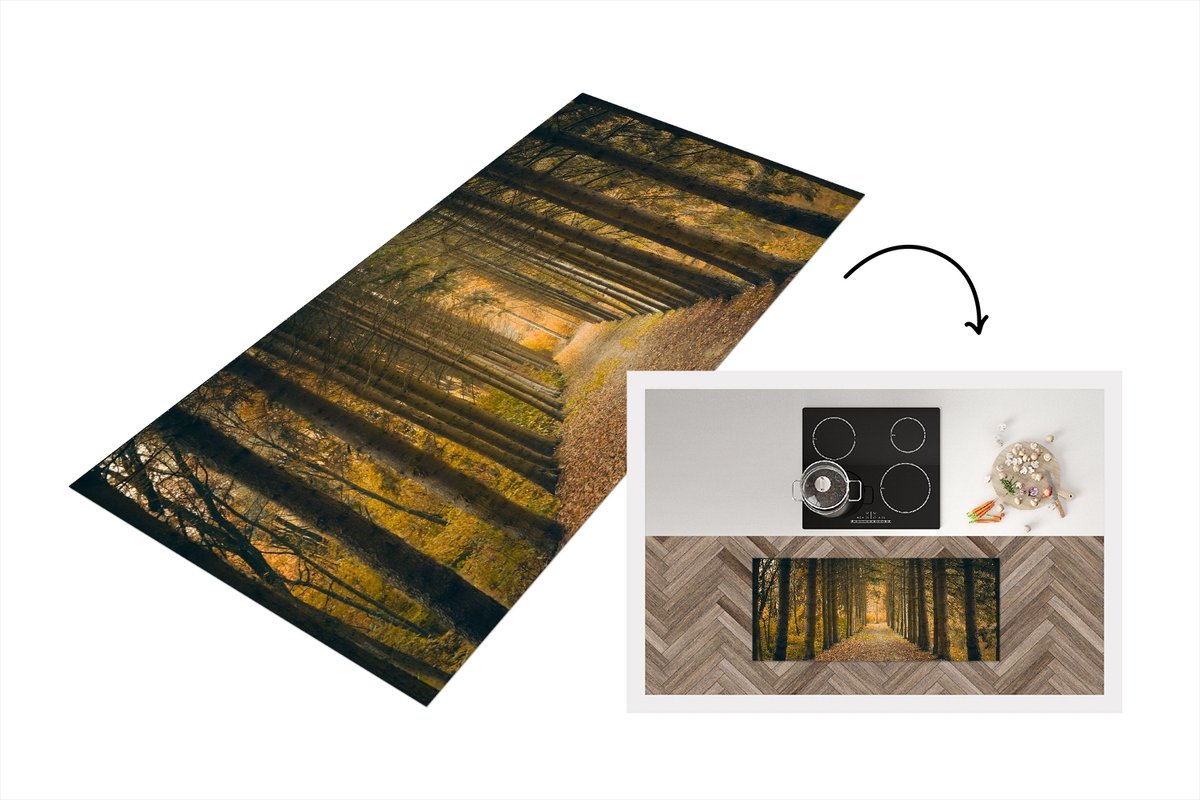 KitchenYeah Keukenloper - Loper keuken - Pad - Bomen - Bos - 120x50 cm - Keukenloper vinyl Multicolor