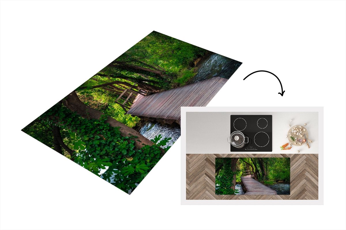 KitchenYeah Keukenloper - Loper keuken - Bos - Natuur - Brug - 120x60 cm - Keukenloper vinyl Multicolor