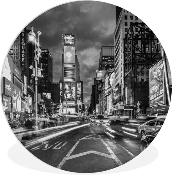 WallCircle - Wandcirkel ⌀ 30 - Times Square New York -zwart-wit - Ronde schilderijen woonkamer - Wandbord rond - Muurdecoratie cirkel - Kamer decoratie binnen - Wanddecoratie muurcirkel - Woonaccessoires