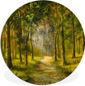 WallCircle - Wandcirkel ⌀ 60 - Een illustratie van een pad door het bos - Ronde schilderijen woonkamer - Wandbord rond - Muurdecoratie cirkel - Kamer decoratie binnen - Wanddecoratie muurcirkel - Woonaccessoires