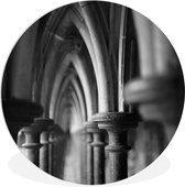 Arches de l'abbaye du Mont Saint-Michel en noir et blanc Assiette en plastique cercle mural ⌀ 90 cm - impression photo sur cercle mural / cercle vivant (décoration murale)