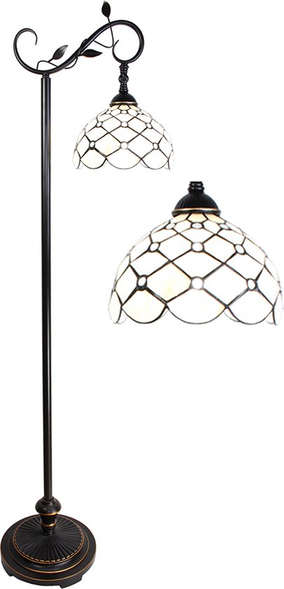 LumiLamp Tiffany Vloerlamp 152 cm Bruin Beige Glas Staande Lamp