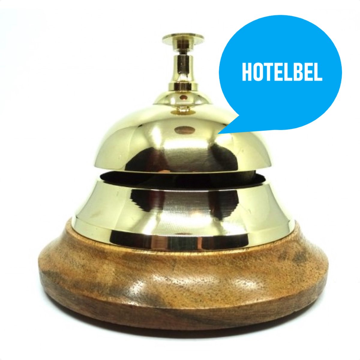 Hotelbel - Receptiebel - Bel - Metaal op houten sokkel - Hoogwaardige kwaliteit - Luxe - Cadeau voor man of vrouw - Relatiegeschenk