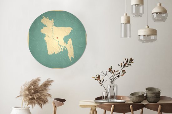 Une illustration de Dhaka sur une carte du Bangladesh Plaque murale en plastique ⌀ 90 cm - impression photo sur cercle mural / cercle vivant (décoration murale)