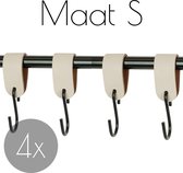 4x S-haak hangers - Handles and more® | CREME - maat S (Leren S-haken - S haken - handdoekkaakje - kapstokhaak - ophanghaken)