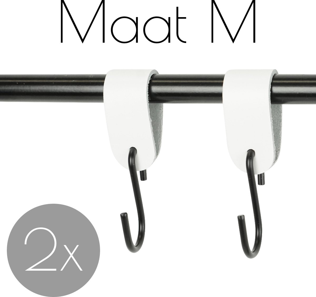 2x Leren S-haak hangers - Handles and more® | WIT - maat M (Leren S-haken - S haken - handdoekkaakje - kapstokhaak - ophanghaken)