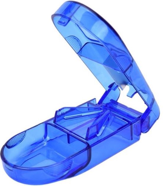 Pillensnijder - Professionele Medicijnsnijder - Draagbaar - Tabletsplitter - Medicijnen Snijder & Pillen Deler - Medicijnen Verdelen met Medicijnsnijder - Stevig Opslagdoosje - Cadeau Geschenk - Blauw