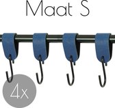 4x S-haak hangers - Handles and more® | BLAUW - maat S (Leren S-haken - S haken - handdoekkaakje - kapstokhaak - ophanghaken)