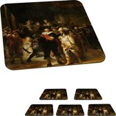 Onderzetters voor glazen - De nachtwacht - Rembrandt - Onderzetters - Oude meesters - Meesterwerken - 10x10 cm - 6 stuks