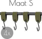 4x S-haak hangers - Handles and more® | SUEDE OLIVE - maat S (Leren S-haken - S haken - handdoekkaakje - kapstokhaak - ophanghaken)
