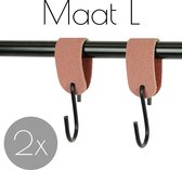 2x Leren S-haak hangers - Handles and more® | SUEDE OLD PINK - maat L (Leren S-haken - S haken - handdoekkaakje - kapstokhaak - ophanghaken)