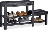 Exxen Schoenbank met voetensteun, comfortabele zitbekleding, 2 niveaus, schoenenrek voor kinderen, 50 x 30,5 x 90,5 cm, zwart