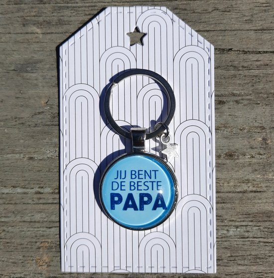 Vaderdag Sleutelhanger met teksthanger Jij bent de beste Papa lichtblauw