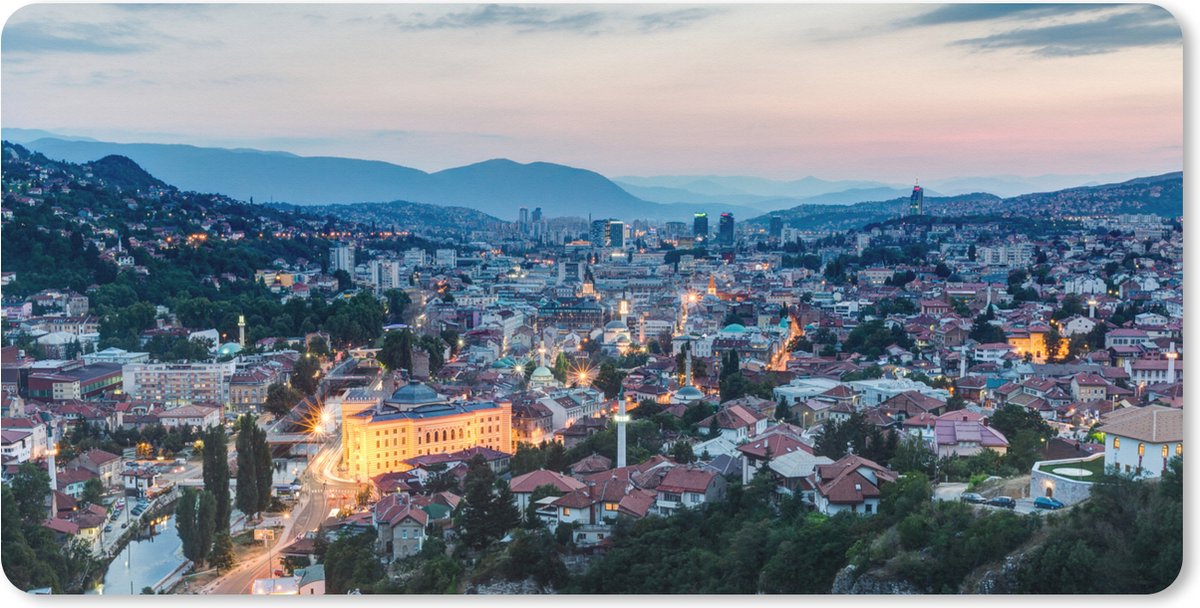 Muismat XXL - Bureau onderlegger - Bureau mat - Cityscape van Sarajevo in Bosnië en Herzegovina - 90x45 cm - XXL muismat