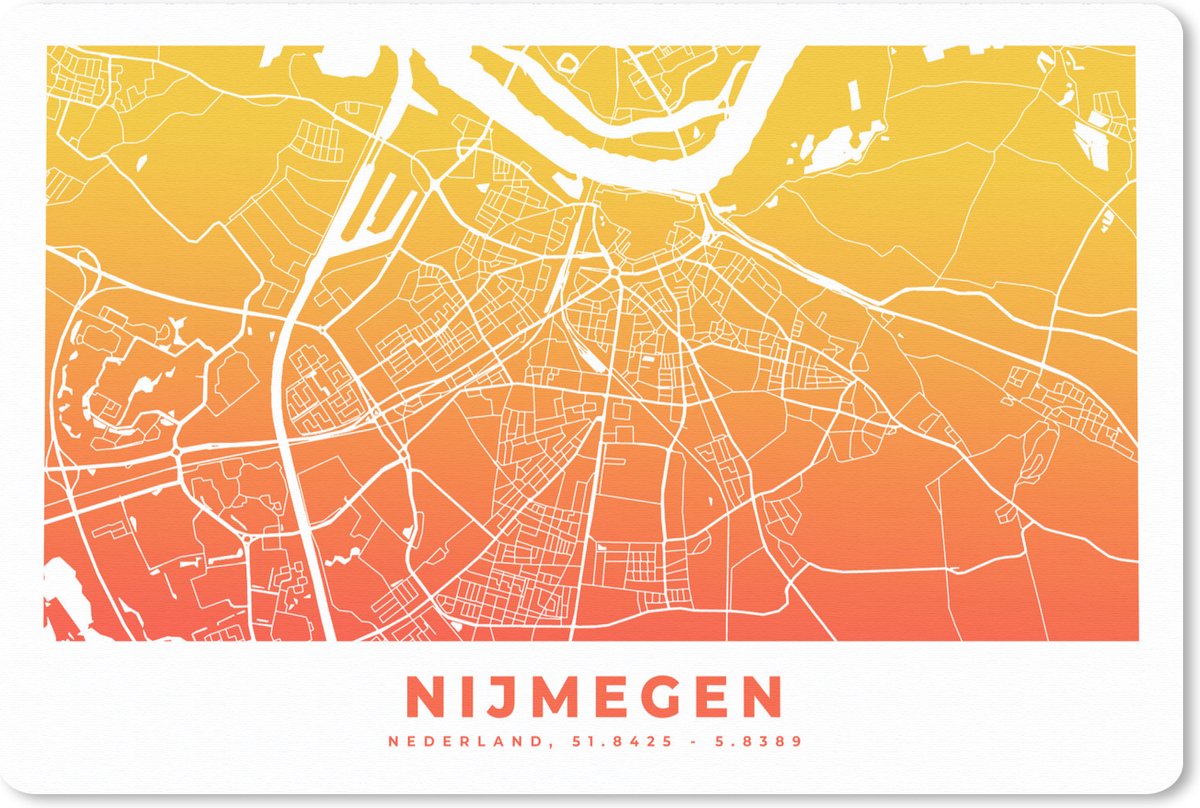 Muismat XXL - Bureau onderlegger - Bureau mat - Stadskaar - Nijmegen - Nederland - Oranje - 90x60 cm - XXL muismat