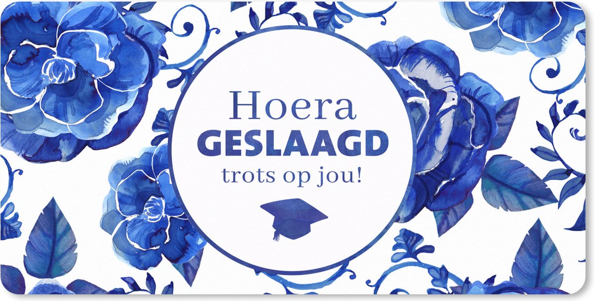 Muismat XXL 80x40 cm - Bureau onderlegger - Bureau mat Quotes - 'Hoera geslaagd, trots op jou!' - Spreuken - Geslaagd - Bureaumat - Gaming mousepad xl - Bureaulegger groot - Computer deskmat