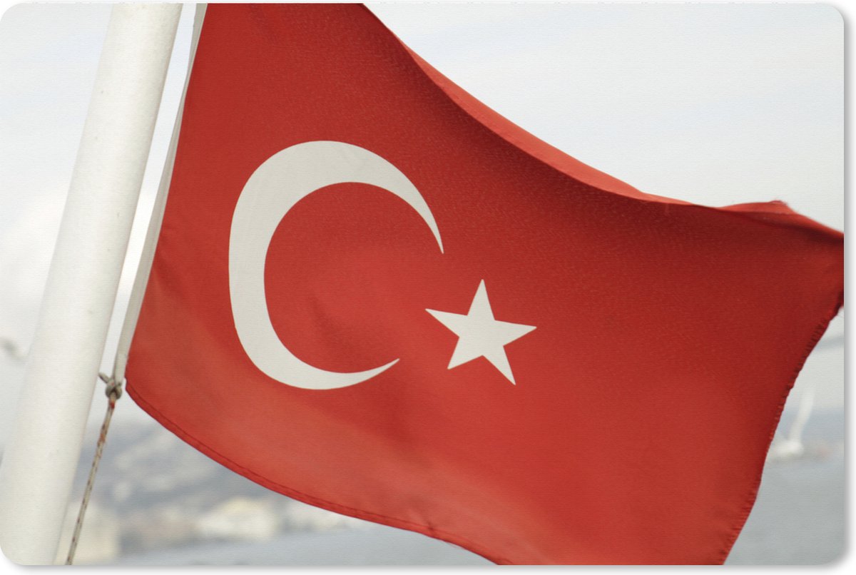Muismat XXL 120x80 cm - Bureau onderlegger - Bureau mat De vlag van Turkije wappert in de wind - Bureaumat - Gaming mousepad xl - Bureaulegger groot - Computer deskmat