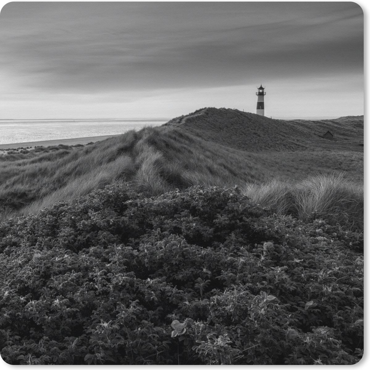 Muismat XXL 40x40 cm - Bureau onderlegger - Bureau mat Waddenzee - Zwart - Wit - Vuurtoren - Bureaumat - Gaming mousepad xl - Bureaulegger groot - Computer deskmat
