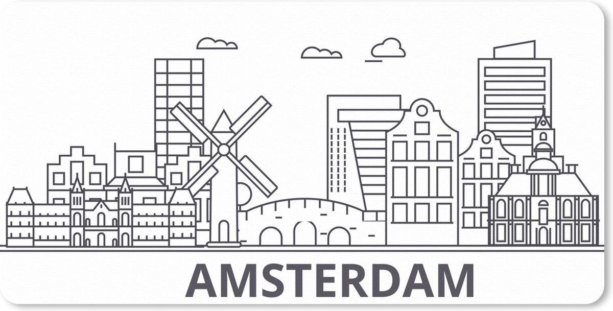 Muismat XXL 120x60 cm - Bureau onderlegger - Bureau mat Design - Skyline - Amsterdam - Bureaumat - Gaming mousepad xl - Bureaulegger groot - Computer deskmat