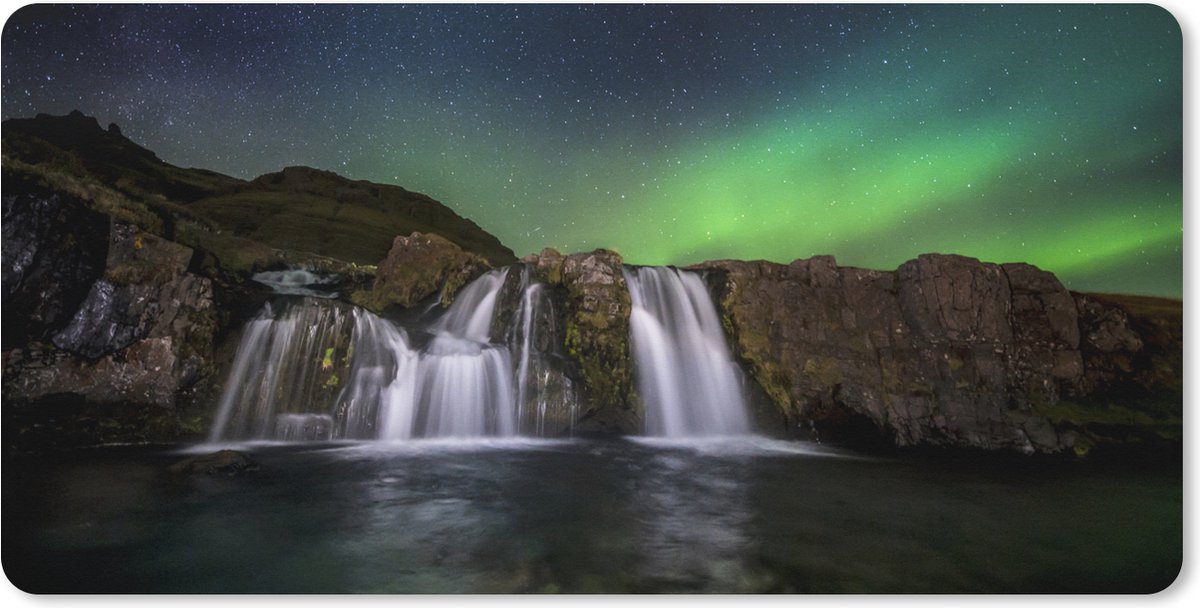 Muismat XXL 120x60 cm - Bureau onderlegger - Bureau mat Noorderlicht - Waterval - IJsland - Natuur - Bureaumat - Gaming mousepad xl - Bureaulegger groot - Computer deskmat