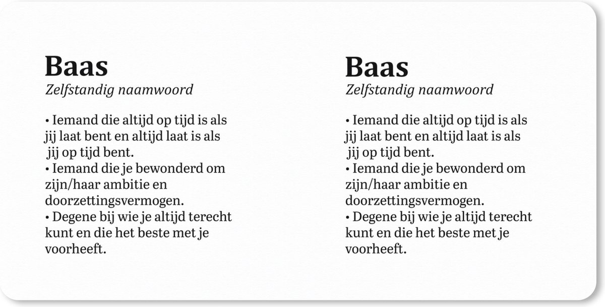 Muismat XXL - Bureau onderlegger - Bureau mat - Baas - Woordenboek - Quote - 90x45 cm - XXL muismat