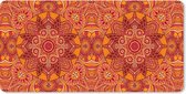 Muismat XXL - Bureau onderlegger - Bureau mat - Mandala - Patroon - Vintage - Oranje - Rood - 100x50 cm - XXL muismat