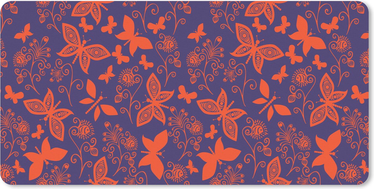 Muismat XXL 80x40 cm - Bureau onderlegger - Bureau mat Vlinder - Libelle - Rood - Patronen - Bureaumat - Gaming mousepad xl - Bureaulegger groot - Computer deskmat
