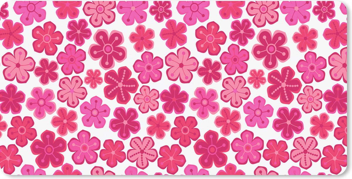 Muismat XXL - Bureau onderlegger - Bureau mat - Bloemen - Roze - Patronen - 120x60 cm - XXL muismat