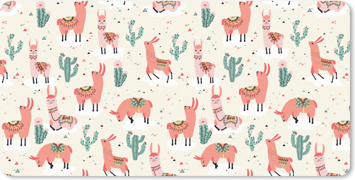 Muismat XXL - Bureau onderlegger - Bureau mat - Lama - Patronen - Cactus - 80x40 cm - XXL muismat