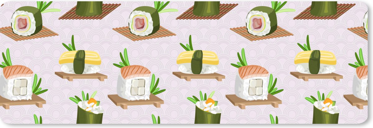 Muismat XXL 90x30 cm - Bureau onderlegger - Bureau mat Patronen - Eten - Sushi - Japan - Bureaumat - Gaming mousepad xl - Bureaulegger groot - Computer deskmat