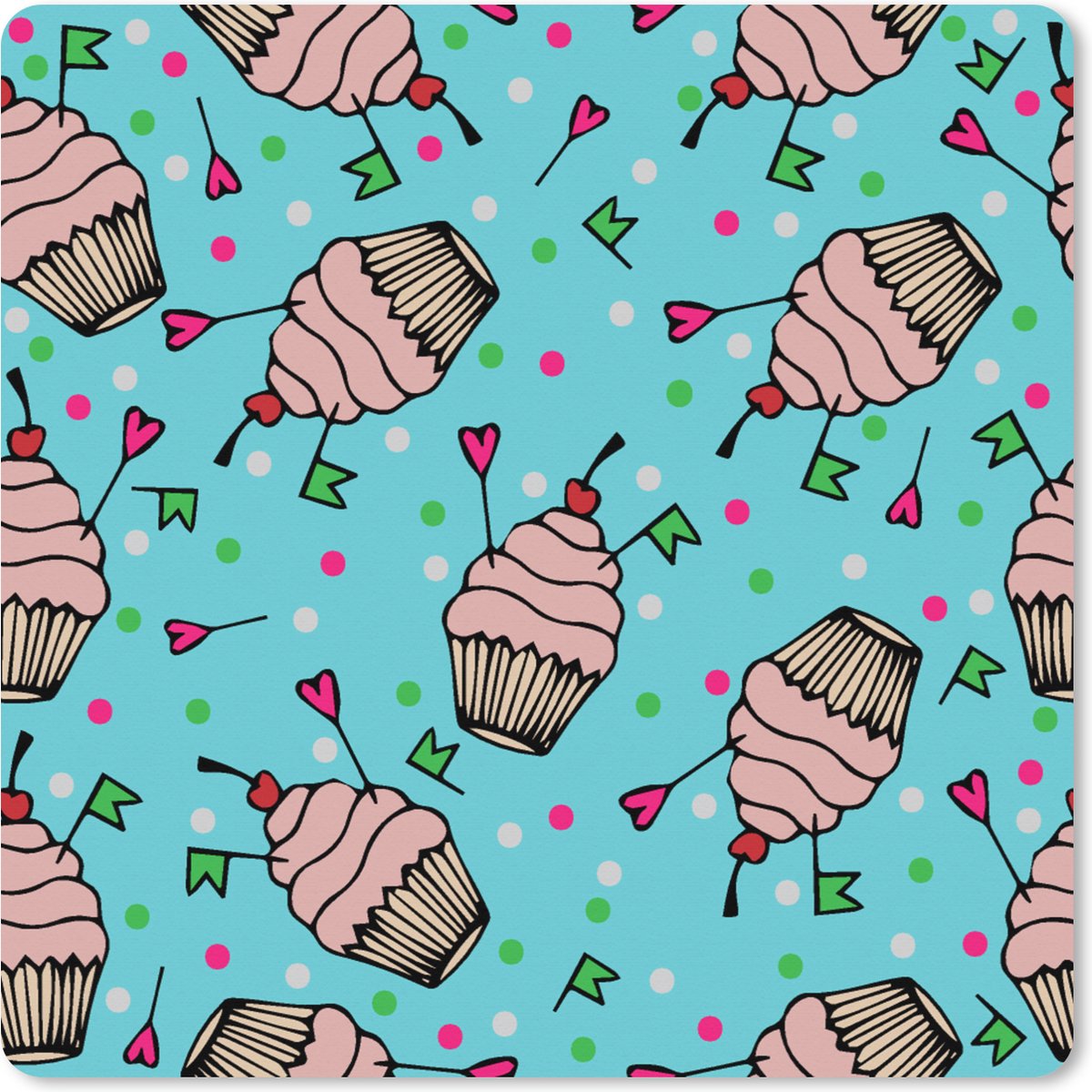 Muismat XXL - Bureau onderlegger - Bureau mat - Cupcake - Stippen - Feest - Patronen - 40x40 cm - XXL muismat