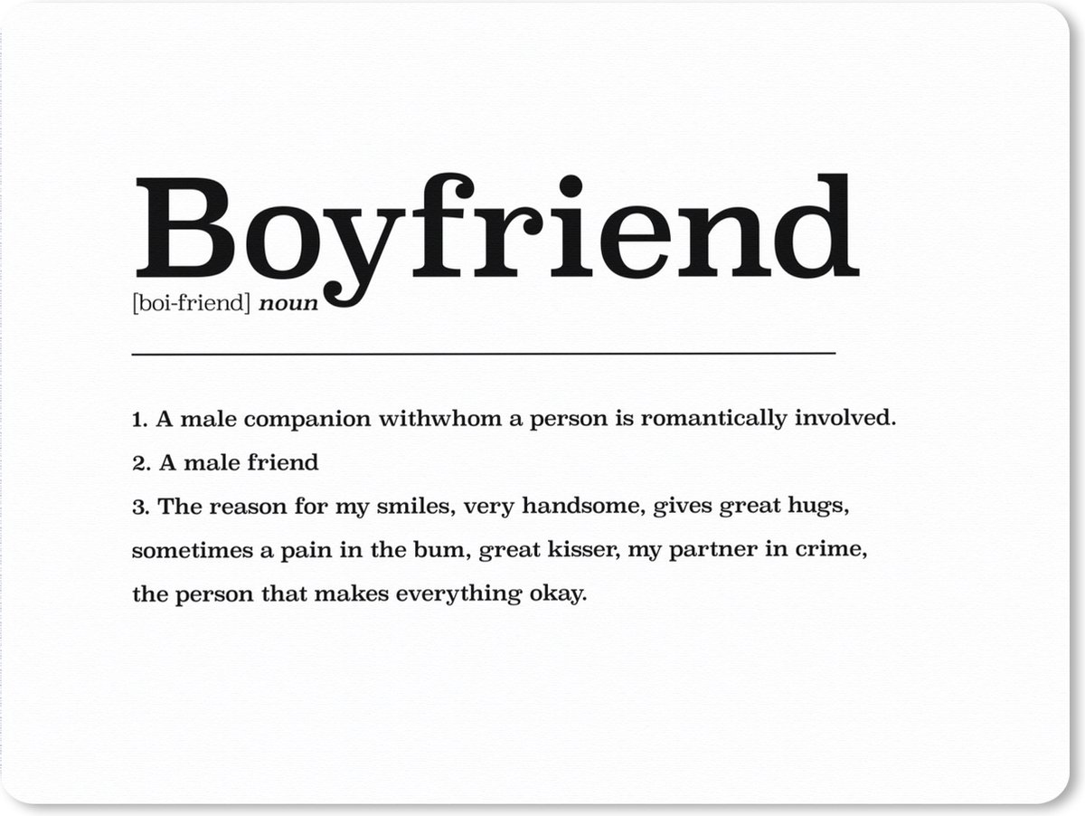 Muismat XXL 80x60 cm - Bureau onderlegger - Bureau mat Woordenboek - Vriend definitie - Boyfriend - Spreuken - Quotes - Bureaumat - Gaming mousepad xl - Bureaulegger groot - Computer deskmat