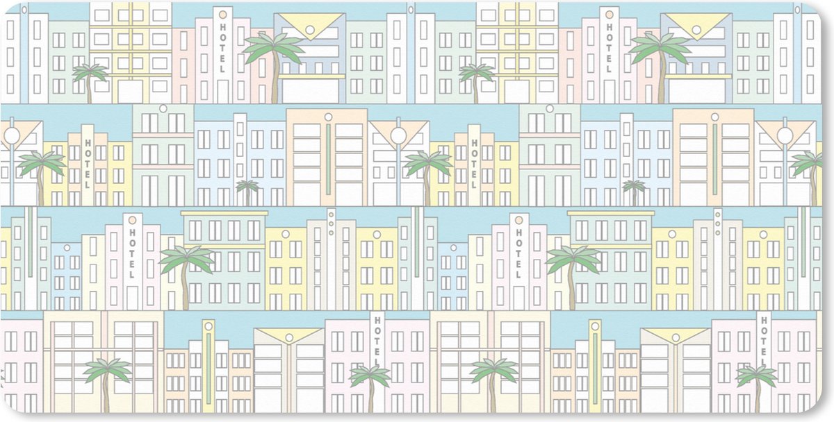 Muismat XXL 80x40 cm - Bureau onderlegger - Bureau mat Miami - Skyline - Patroon - USA - Bureaumat - Gaming mousepad xl - Bureaulegger groot - Computer deskmat