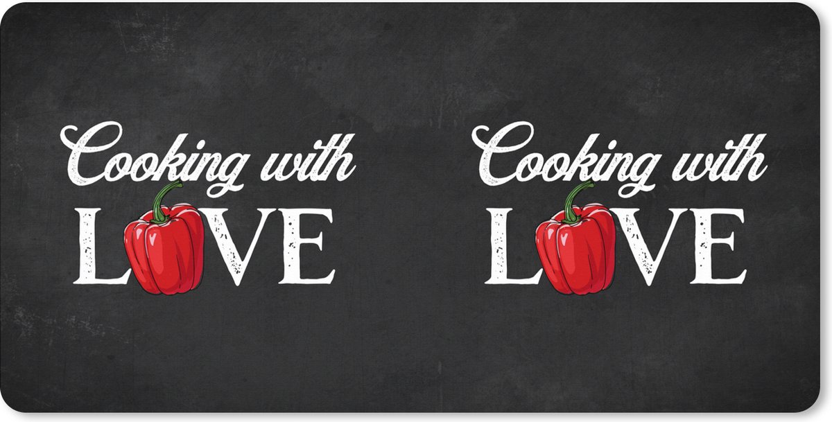 Muismat XXL 90x45 cm - Bureau onderlegger - Bureau mat Tekst - Koken - Keuken - Paprika - Cooking with love - Liefde voor koken - Spreuken - Bureaumat - Gaming mousepad xl - Bureaulegger groot - Computer deskmat