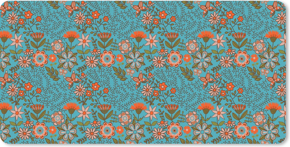 Muismat XXL 100x50 cm - Bureau onderlegger - Bureau mat Bohemian - Bloemen - Oranje - Retro - Design - Bureaumat - Gaming mousepad xl - Bureaulegger groot - Computer deskmat