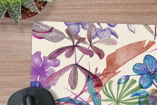 Tapis de souris XXL - Sous-main - Tapis de bureau - Fleurs - Arc-en-ciel - Jungle - Motif - Vintage - 90x45 cm - Tapis de souris XXL