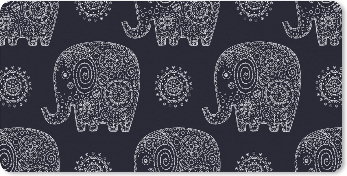 Muismat XXL 90x45 cm - Bureau onderlegger - Bureau mat Patroon - Olifant - Bloemen - Bureaumat - Gaming mousepad xl - Bureaulegger groot - Computer deskmat