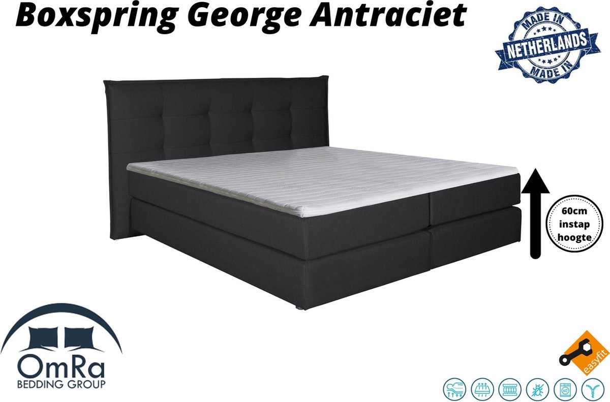 Omra - Complete boxspring - George Antraciet - 80x200 cm - Inclusief Topdekmatras - Hotel boxspring