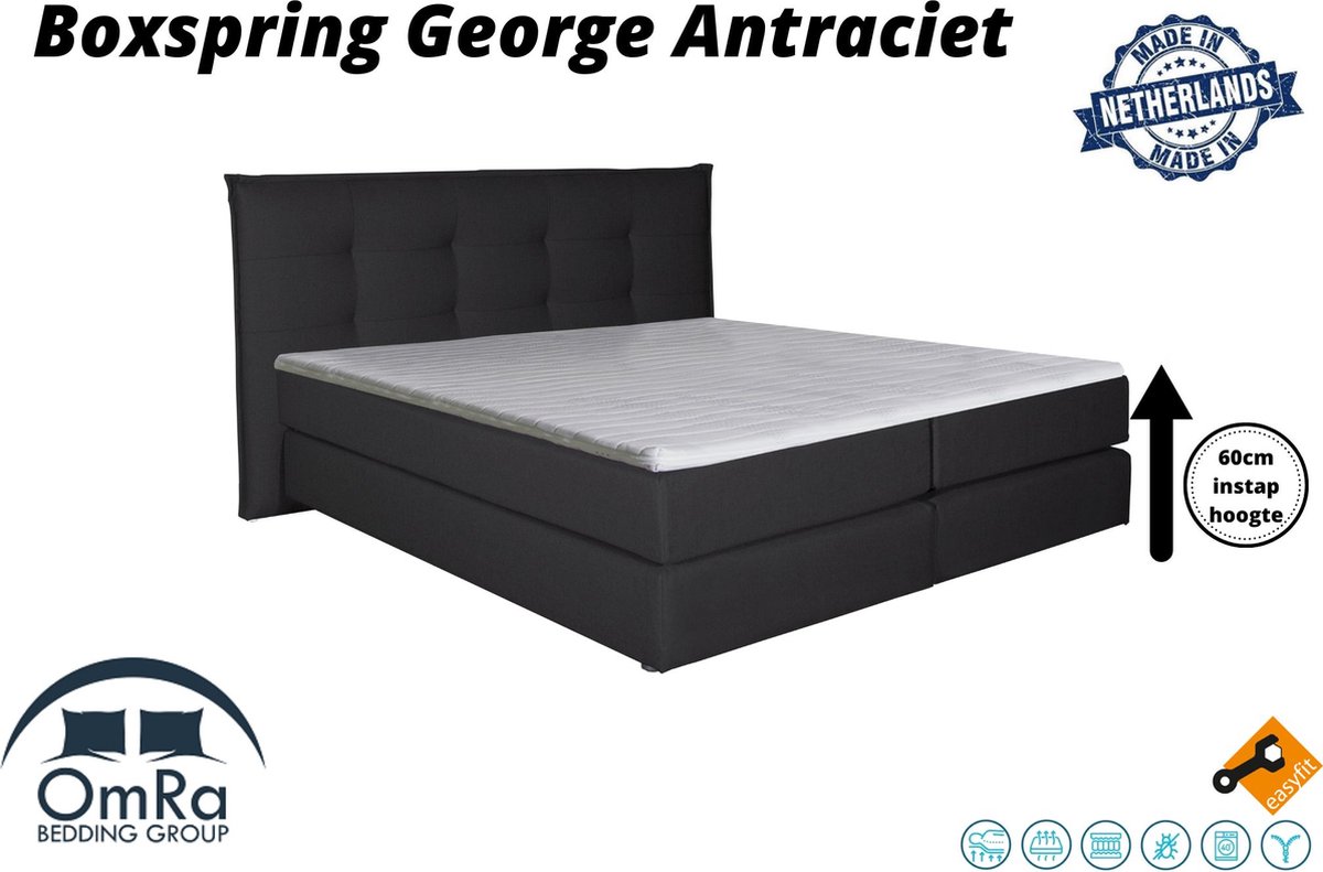 Omra - Complete boxspring - George Antraciet - 100x220 cm - Inclusief Topdekmatras - Hotel boxspring