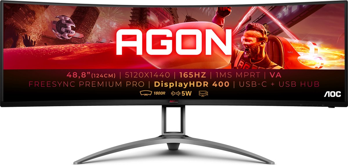 AOC B2 AG493UCX2 - QHD Ultrawide Gaming Monitor - USB-C - KVM-switch - 165hz - 49 inch