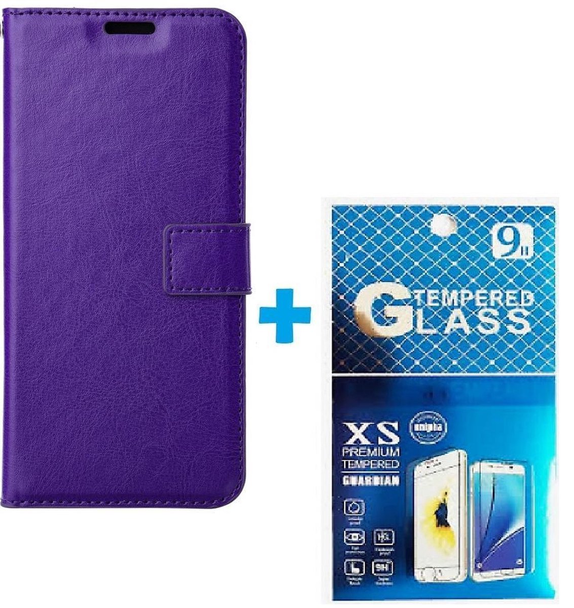 Portemonnee Book Case Hoesje + 2x Screenprotector Glas Geschikt voor: Oppo A76 - paars