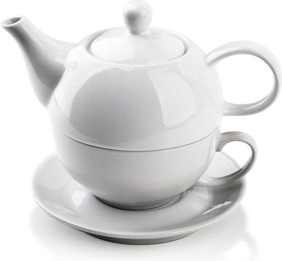 Tea for 1 set - Theepot/kopje/schotel Wit porselein |