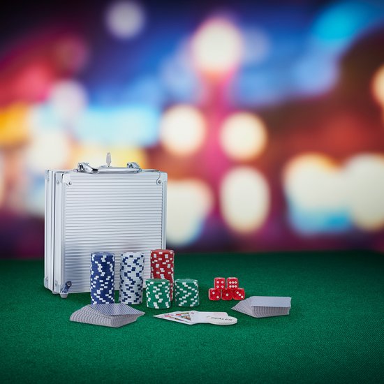 Thumbnail van een extra afbeelding van het spel Relaxdays pokerset Texas Hold'em - pokerkoffer 100 chips - poker spel in koffer