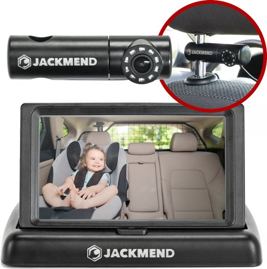 JACKMEND Auto Baby Camera 4.5 Inch Monitor AntiSlip Verstelbaar Met Nachtvisie 180° Rotatie Inclusief Kabels Verbeterde Versie Van Babyspiegel Autospiegel