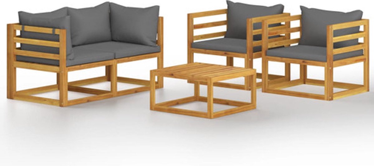 Bol.com vidaXL - 5-delige - Loungeset - met - kussens - massief - acaciahout aanbieding