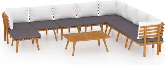 vidaXL Ensemble de salon 9 pièces avec coussins Bois d'acacia massif - Ensemble de salon - Ensembles lounge - Ensemble de jardin en bois - Ensemble de pelouse