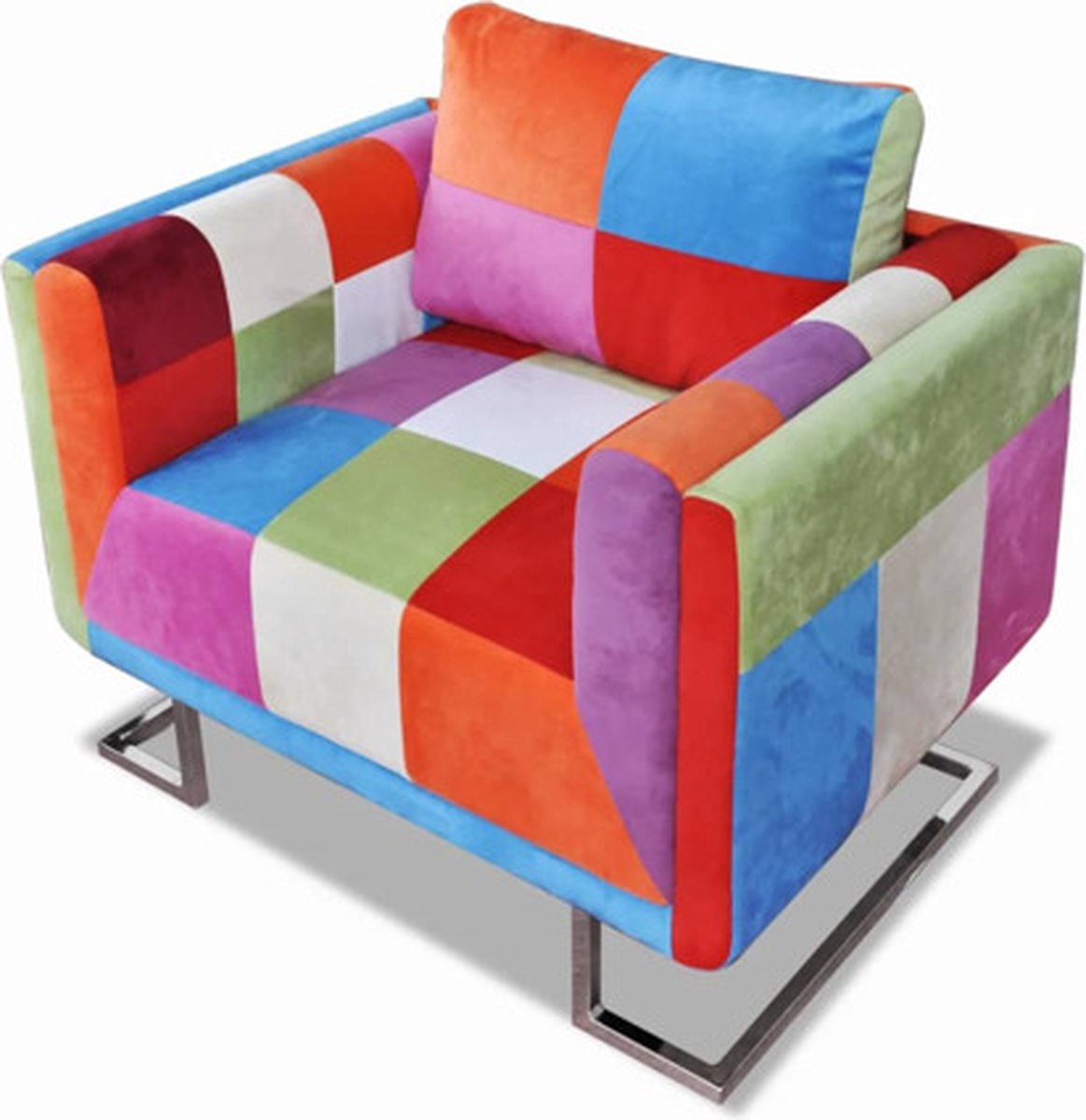 vidaXL Fauteuil - met - patchwork - ontwerp - en - verchroomde - poten - kubus - stof meerkleurig